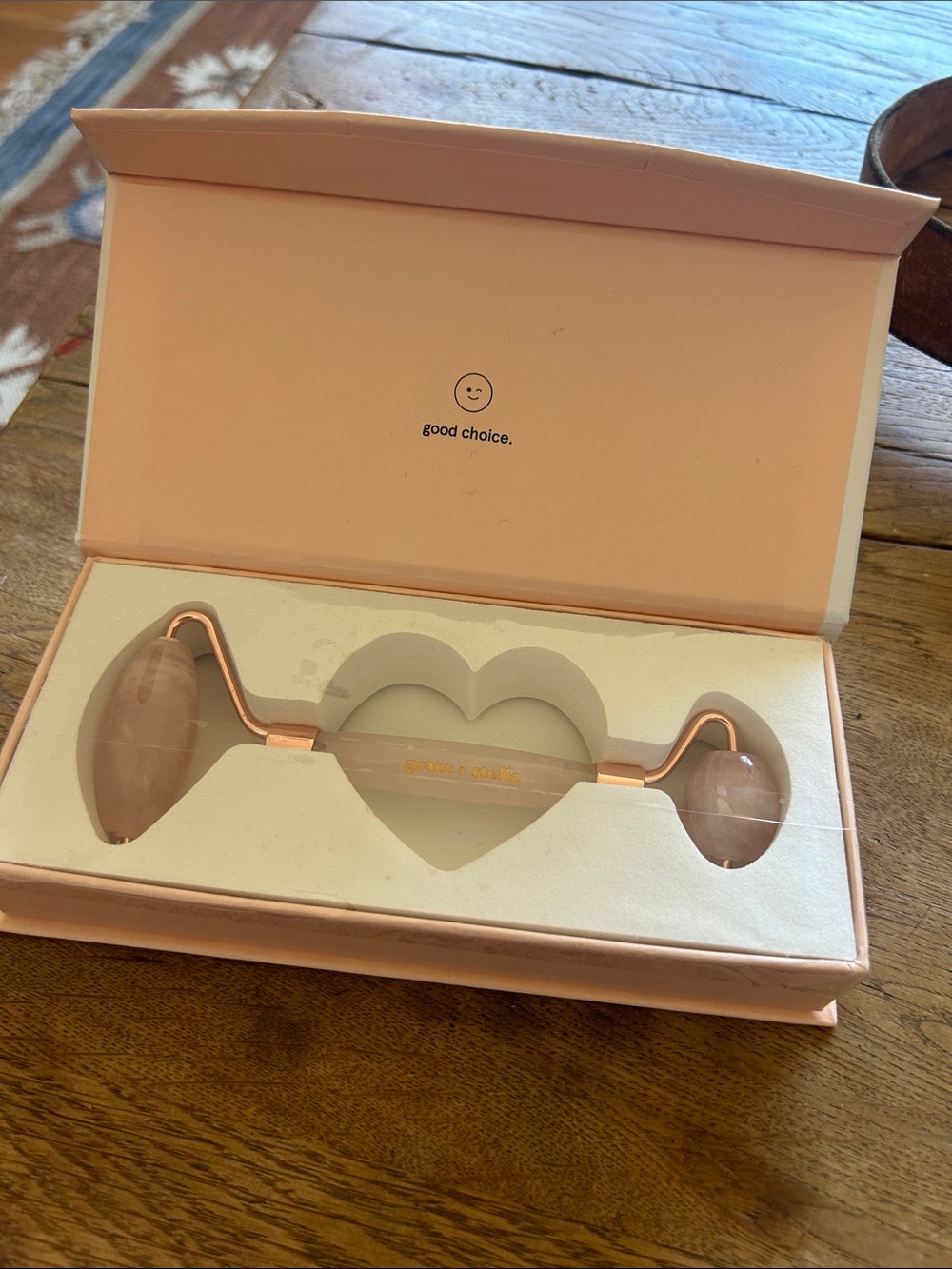 Grace & Stella authentic real Quartz Facial Roller in Blush Pink and Rose Gold
